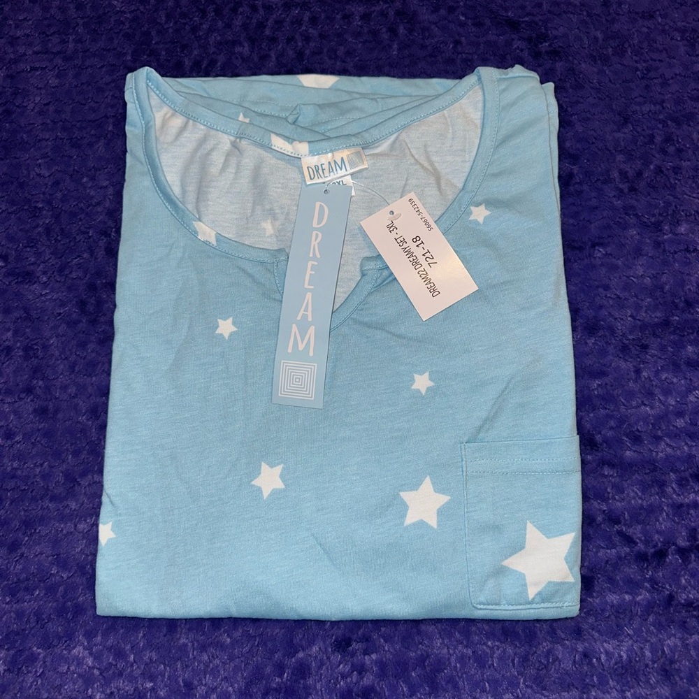 LuLaRoe Dreamy Sky Blue Star Pajama Top Only